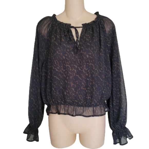 American Eagle Black Cheetah Print Sheer Long Sleeve Blouse Size Women's Small - Picture 1 of 9